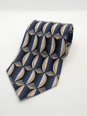 MATRIX Geometric Pattern Men's Silk Tie Blue Beige Black Abstract Design Necktie - Image 1 of 4