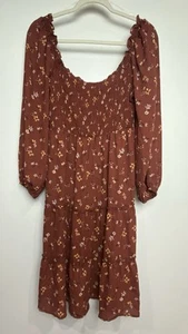 Women’s AUW Sz Med Floral Dress 3/4 Sleeves Ruched Bodice Stretch Peasant Boho - Picture 1 of 10