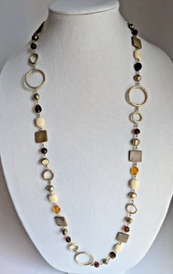 lia Sophia Goldtone Faux Pearl, Abalone, Amber Beads 34" Necklace - Picture 1 of 4