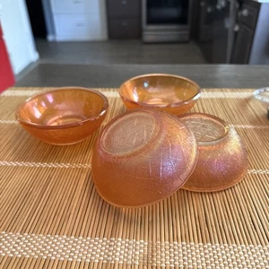 Lot Of 4 Vintage Carnival Glass Orange Iridescent Pebbled Texture Design - Picture 1 of 7