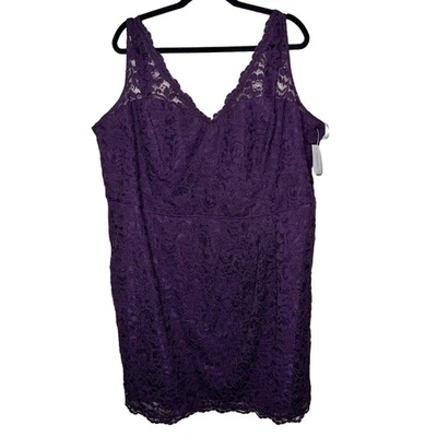 Vestido sin mangas de novia David's 26 talla grande púrpura ciruela encaje mini cuello en V dama de honor  Foto 1 de 4