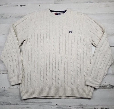 Chaps Cable Knit Sweater Men’s XLarge Cream White Pullover Long Sleeve Cotton - Image 1 of 4
