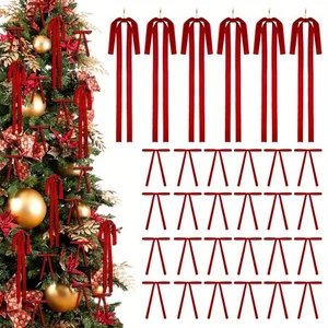 Premium Velvet Christmas Bows- Elegant Tree Garland Ties for Home & Rustic Decor - Picture 1 of 21
