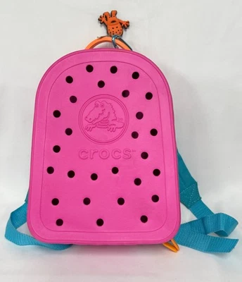 Crocs Mini Backpack Book Bag Neon Hot Pink w/ Blue Straps, Keychain - Image 1 of 4