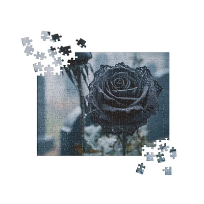 Black Lace Rose Puzzle Gothic Victorian Mourning Dark Academia Cemetery Jigsaw - Image 1 of 4