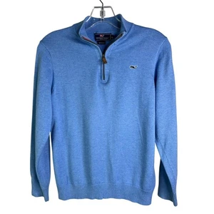 Vineyard Vines Sweater Youth Boys L Light Blue 1/4 Zip Pullover Half Zip Classic - Picture 1 of 10