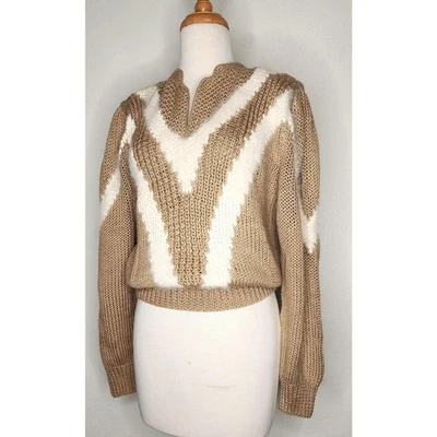 80s Jean St. Gilles Angora Blend Sweater Cozy Glam | Ski Style Tan & Cream - Image 1 of 4