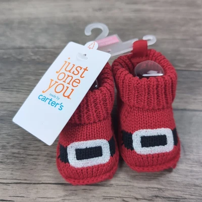 Chinelos/sapatos Carter's bebê recém-nascido Papai Noel vermelho Natal malha cabo botinha - Imagem 1 de 4