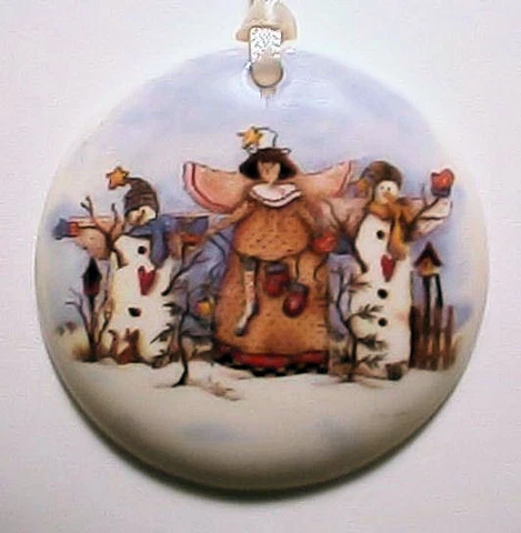 COUNTRY ANGEL SNOWMAN SCENE ROUND BASKET TIE ON-NEW-SHOP STORE Cover