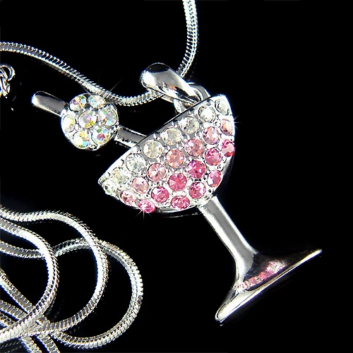 ~Pink Martini Glass made with Swarovski Crystal Juicy Cherry Happy Hour Necklace - Image 1 of 1