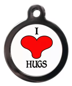 ID de mascota diversión etiqueta de amor I ❤ etiqueta de abrazos, llavero personalizado - Imagen 1 de 2