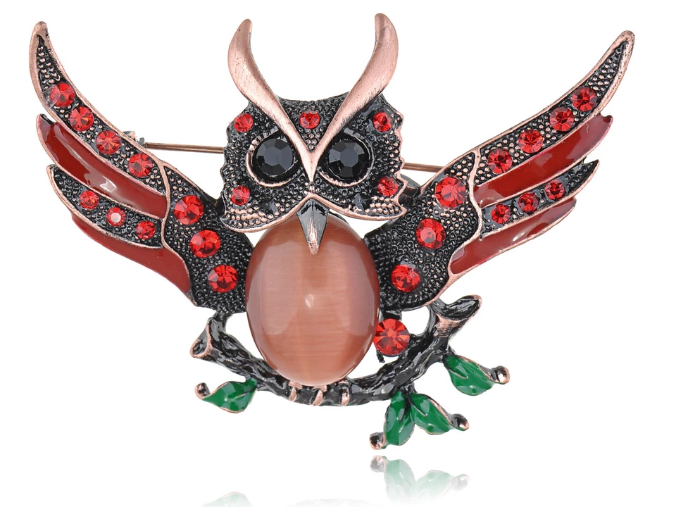 Broche prendedor vintage enchapado en plata con estrás de cristal transparente estilo búho de árbol hooting Foto 1 de 1
