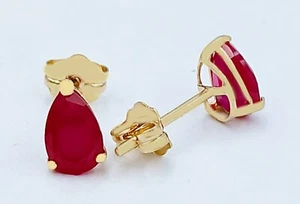 GENUINE 1.30 Cts RUBY STUD EARRINGS 14K YELLOW GOLD - Free Appraisal Service - Picture 1 of 9