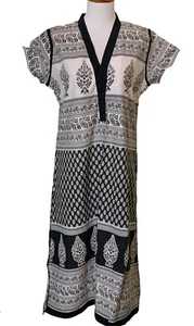 Tunic Dress Women’s 42 Dress Cover Up BOHO Hippie Indy Ethnic White Black - Picture 1 of 9