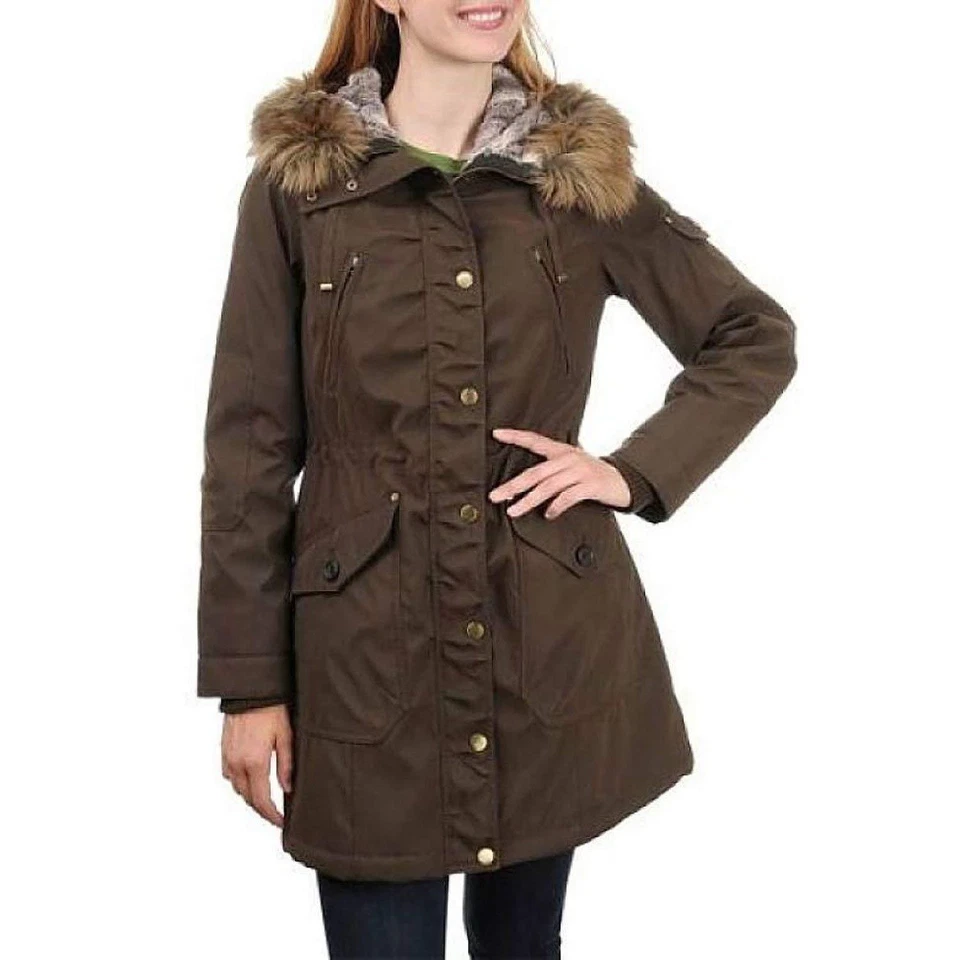  1 Madison Expedition Women's Faux Fur Hooded Parka Jacket Dark Olive - Image 1 of 1