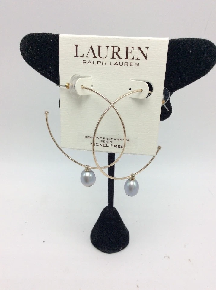 $44 Lauren ralph lauren rose gold tone imitation pearl drop hoop earrings l1 - Image 1 of 4