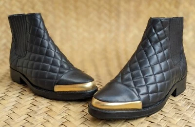 BALMAIN Paris 女式黑色绗缝切尔西皮靴 35 码 EU | 5 美国 | 2 英国 — 第 1/4 张图片