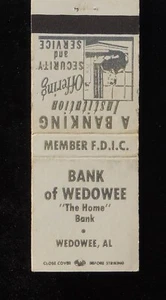 Libro de cerillas Bank of Wedowee The Home Bank Wedowee AL Randolph Co Alabama de la década de 1970 - Imagen 1 de 2
