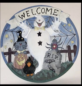 Halloween Willkommen Schild Grafik Erhöhte Kunst Outdoor Deko Plakette. - Bild 1 von 4