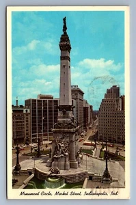 Postcard Vtg Indiana Monument Circle Market Street Indianapolis - Picture 1 of 2