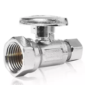 EFIELD 1/4 Turn Compression Straight Stop Valve 1/2" FIP X 3/8" OD Chrome Plated - Picture 1 of 13