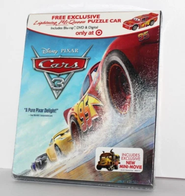 CARS 3 (DISNEY BLU-RAY/DVD/DIGITAL) TARGET EXCLUSIVE W/ FREE PUZZLE CAR, NEW! - Image 1 of 4