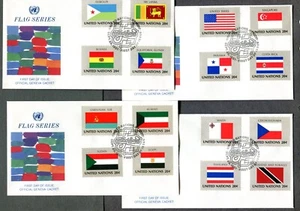 1981 UNITED NATIONS 1981, FLAG SERIES, Scott 350-365 on 4 GENEVA CACHET F.D.C.s - Picture 1 of 1