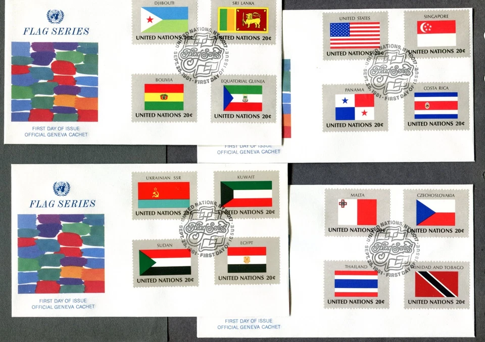 1981 UNITED NATIONS 1981, FLAG SERIES, Scott 350-365 on 4 GENEVA CACHET F.D.C.s - Image 1 of 1
