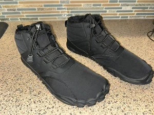 Sz 43 MENS 9 KUBBON Black Barefoot Shoe Snow Boots FUR LINED Outdoor Hiking - Picture 1 of 11