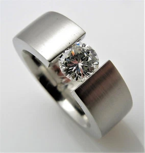 DISEÑO MADURO - ANILLO TENSOR BRILLANTE DE ALTA CALIDAD - 950 PLATINO - ¡PESADO! - Imagen 1 de 12