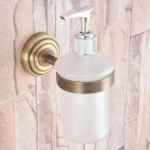 Antique Brass Wall Mounted Soap Dispenser Liquid Hand Wash Bathroom Kitchen - Picture 1 of 6