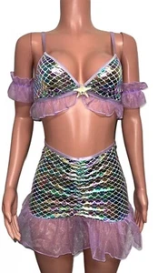 Y2K  Mermaid Star Sea Siren Hologram Iridescent Costume Bra Skirt Set S Cosplay - Picture 1 of 4