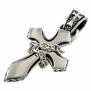 Collar trenzado de cuero basculante colgante de plata esterlina con cruz de cadena gótica para hombre Foto 1 de 4