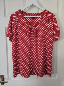 Joe Browns Top Red & White Polka Dot Size 16 Tie Neck Button Front Jersey - Picture 1 of 11