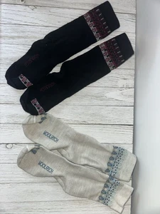 2 PAIRS WOOLRICH WOMEN'S SOCKS, ONE BLACK, ONE BEIGE WITH DESIGN AT TOP - Picture 1 of 5
