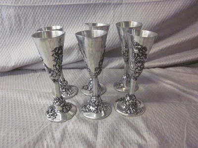 MUY RARAS 6 copas martilladas a mano de peltre noruegas Martin T. Soma Handarbeid Foto 1 de 4