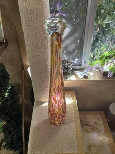 Vintage Hand-Blown Glass Vase – Tall Multicolor Striped Decorative Centerpiece - Picture 1 of 4