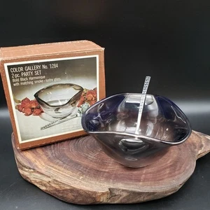 Color Gallery 1284 Party Set Smoke Glass Bowl & Spoon Int'l Stainless Deluxe - Picture 1 of 12