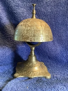 Antique Engraved Globe Ornate Front Desk Bell Sales Service Counter Bell Brass - Picture 1 of 11
