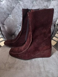 Jones Polly Mid Calf Brown Suede Boots Small Wedge Heel Size 40 - Picture 1 of 8