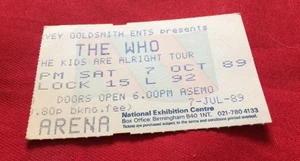 The Who Concert Ticket NEC Birmingham The Kids Are Alright Tour 7 Oct 1989 - Bild 1 von 1