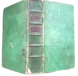 Old Leather 1700s Green French Almanac  6" X 3.5" X 1.5" Spine Hubs VG Condition - Foto 1 di 11