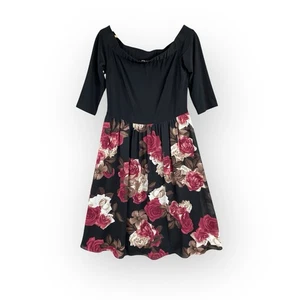 Joseph Ribkoff dress size 14 black floral fit flare midi | spring race party - Picture 1 of 15