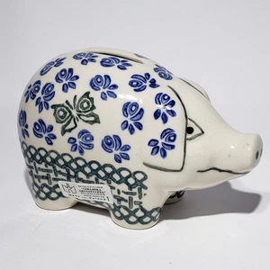 Ceramika Artstyczna Polish Pottery Blue Green Butterfly Piggy Bank 5.5”x 3.25” - Picture 1 of 10