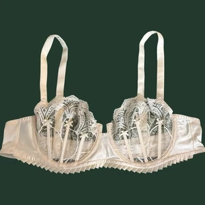 Simone Perele Adelaide Bra Demi Lace Half Cup Sheer Petal Beige Size 38C Pleated - Picture 1 of 9