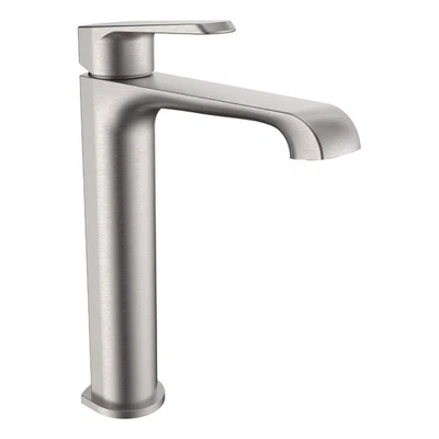 FNX BATHROOMS Lunaris Brushed Nickel Tall Mono Basin Mixer Tap Deck Mounted Incl Flexi Tails