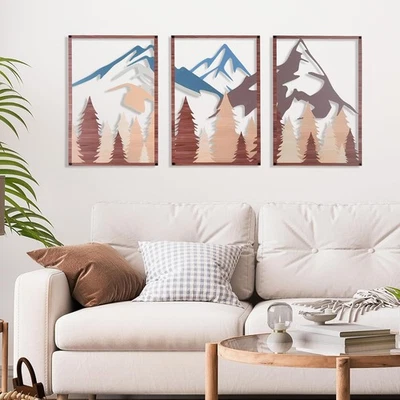OUR NEST 3D Metal Wall Art Set of 3 – Abstract Mountain Landscape Panels, Rust - Image 1 of 4