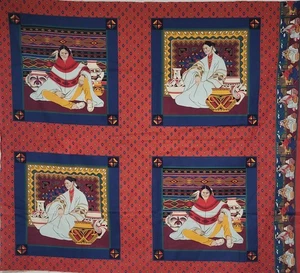 Indian Fabric Panel Native American Pillow Applique Crafts Bright Multicolored  - Picture 1 of 6