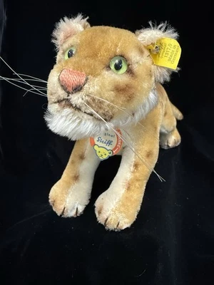 复古 Steiff Mohair Lioness 1317/0 带纽扣德国 13 英寸 Airbrushed 长毛绒 — 第 1/4 张图片