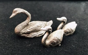 Set of 3 Pewter Swans Swan Family Mom Baby Silver Metal Statue Figurines F - Picture 1 of 1